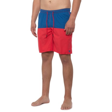 Color-Block Volley Swim Shorts - Built-in Briefs (for Men) - NAVY/RED (2XL )