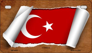 MP-9303 7 X 4 in. Turkey Flag Scroll Novelty Metal Motorcycle Plate