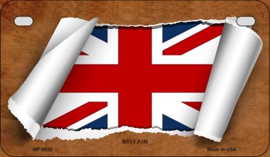MP-9332 7 X 4 in. Britain Flag Scroll Novelty Metal Motorcycle Plate