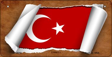 BP-9303 3 X 6 in. Turkey Flag Scroll Novelty Metal Bicycle Plate