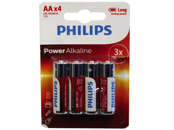 Kole Imports DA193-12 Philips Power Alkaline AA Battery - 4 per Pack - Pack of 12