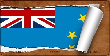 BP-9306 3 X 6 in. Tuvalu Flag Scroll Novelty Metal Bicycle Plate