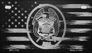 MPC-1136 7 X 4 in. Utah Carbon Fiber Brushed Aluminum Novelty Metal Motorcycle Plate
