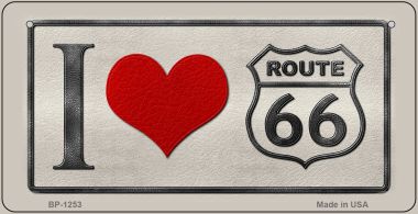 BP-1253 3 X 6 in. I Love Route 66 Novelty Metal Bicycle Plate