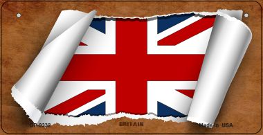 BP-9332 3 X 6 in. Britain Flag Scroll Novelty Metal Bicycle Plate