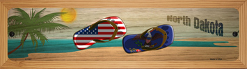 WB-K-1507 4 X 18 in. North Dakota Flag & US Flag Novelty Wood Mounted Small Metal Street Sign