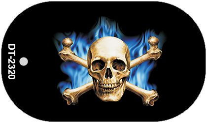 DT-2320 1 X 2 in. Blue Flame & Crossbones Novelty Metal Dog Tag Necklace