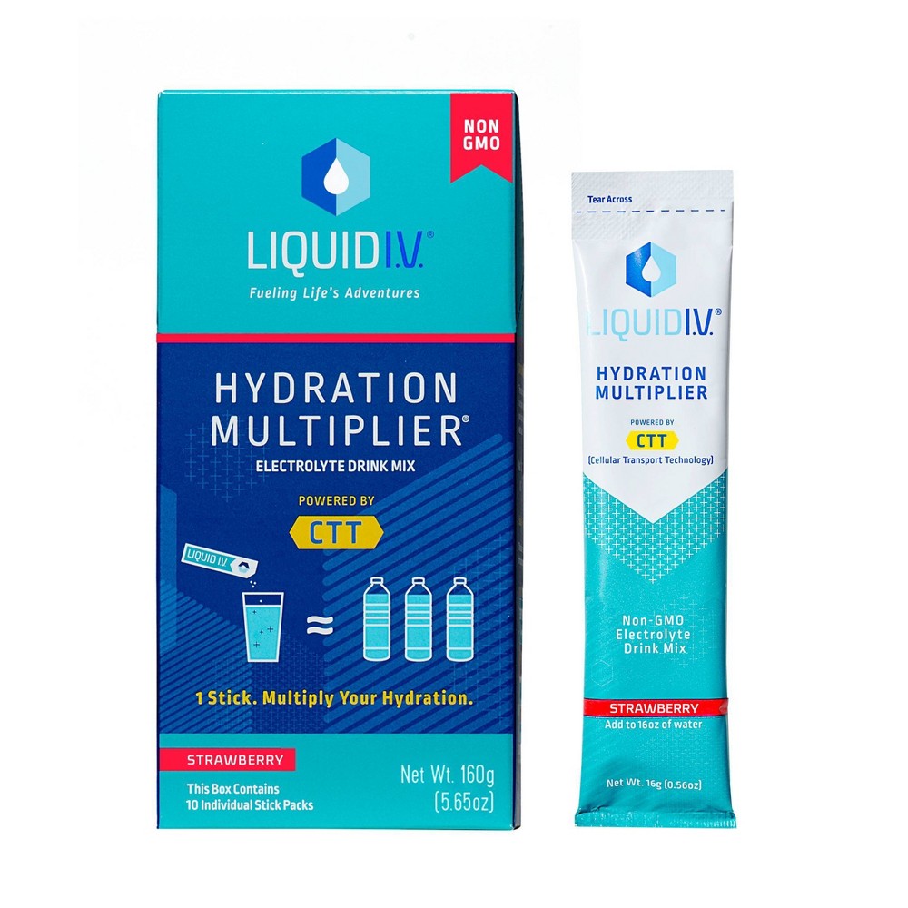 Liquid I.V. Hydration Multiplier Vegan Powder Electrolyte Supplements - Strawberry - 0.56oz Each/10ct