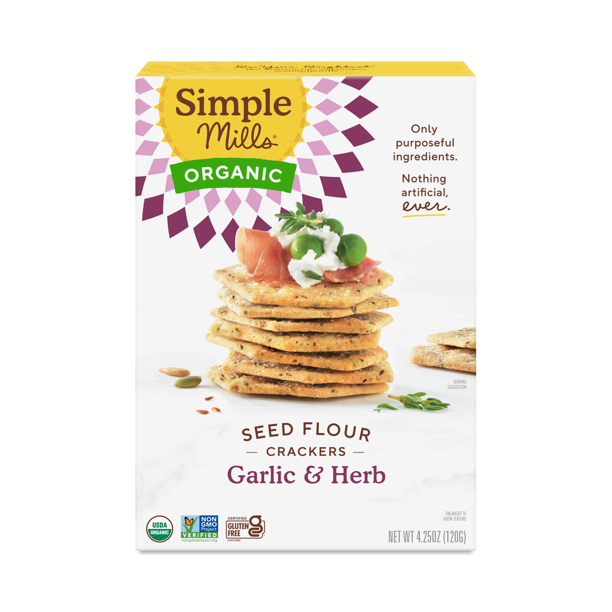 Simple Mills, Organic Seed Flour Crackers Garlic and Herb, 4.25 Oz (Case of 6)