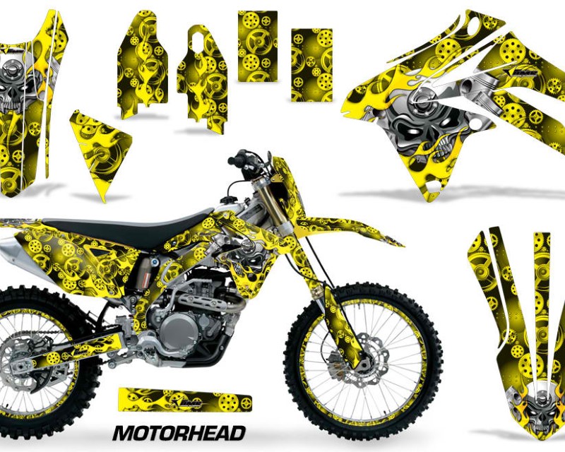 AMR Racing Graphics MX-NP-SUZ-RMX450Z-09-17-MO Y Kit Decal Sticker Wrap + # Plates for Suzuki RMX450Z 2009-2017 MOTORHEAD YELLOW