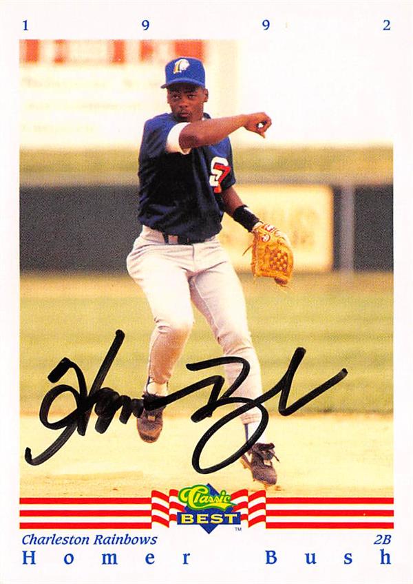 618610 Homer Bush Autographed Baseball Card - Charleston Rainbows, San Diego Padres 1992 Classic Best Rookie - No.52