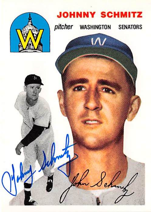 586649 Johnny Schmitz Autographed Baseball Card - 1991 Topps Archives 1953 No.33 - Washington Senators