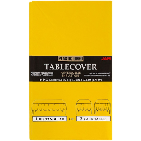 Jam Paper Yellow Rectangular Plastic Lined Paper Table Cover, 54