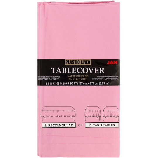 Jam Paper Baby Pink Pastel Rectangular Plastic Lined Paper Table Cover, 54