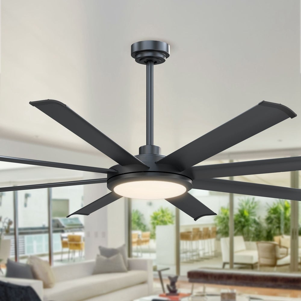 Parrot Uncle 60  Modern Black Intergated LED Outdoor Ceiling Fan with Light and Remote Matte Black 60 Inches 60-inch