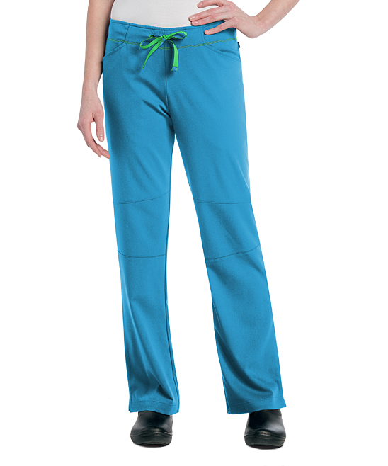 Urbane Women's Scrubs Bottoms WATERFALL - Waterfall & Lime Contrast-Drawstring Moto Scrub Pants - Women, Women's Tall, Petite & Plus