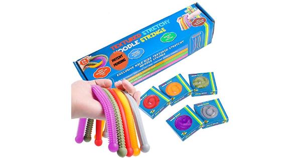 Kelz Kidz Durable Textured (Patent Pending) Stretchy String Fidget and Sensory Toy 25 Packs of Individually Packaged Monkey Noodles Fun and Therapeuti