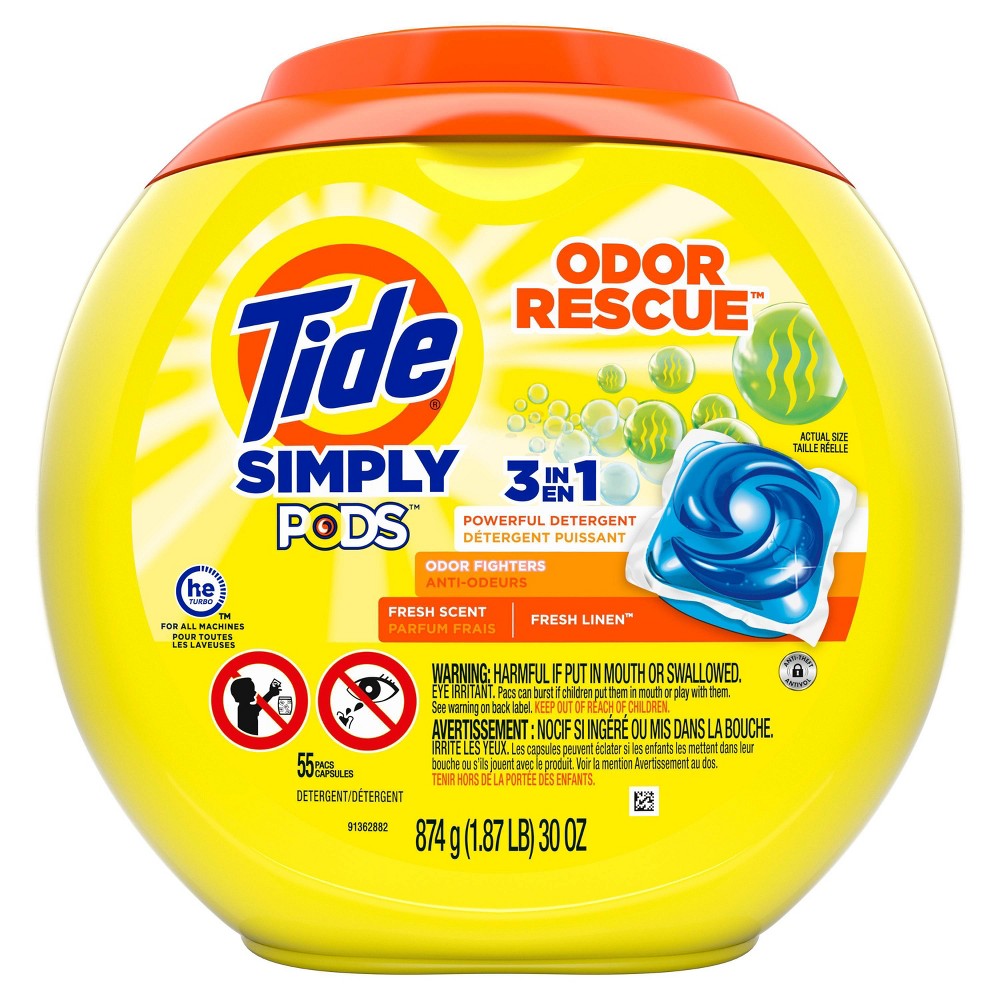 Tide Simply PODS Odor Defense Laundry Detergent Pacs  Fresh Linen  55 Ct
