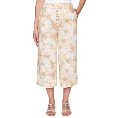 Ruby Rd Raffia Multi Women's Golden Hour Pull-on Palm Leaf Printed Laundered Linen Capris