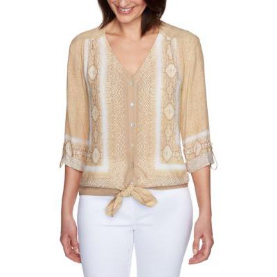 Ruby Rd Raffia Multi Women's Golden Hour Silky Snake Printed Button-Front Top