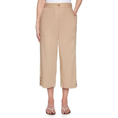 Ruby Rd Raffia Women's Golden Hour Fly-Front Classic Solid Laundered Linen Capris with Button Hem