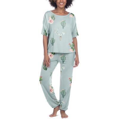 Sun Lover Shirt and Pants Lounge Set - Short Sleeve (for Women) - CACTI (M )