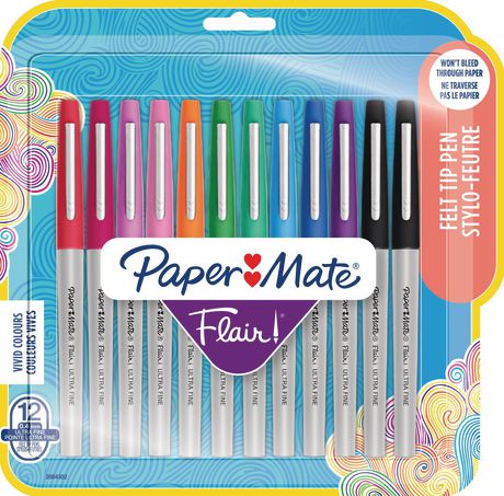 Paper Mate Flair Felt Assorted Colors, Nylon Tip Pen Medium, 12-Carded Assorted