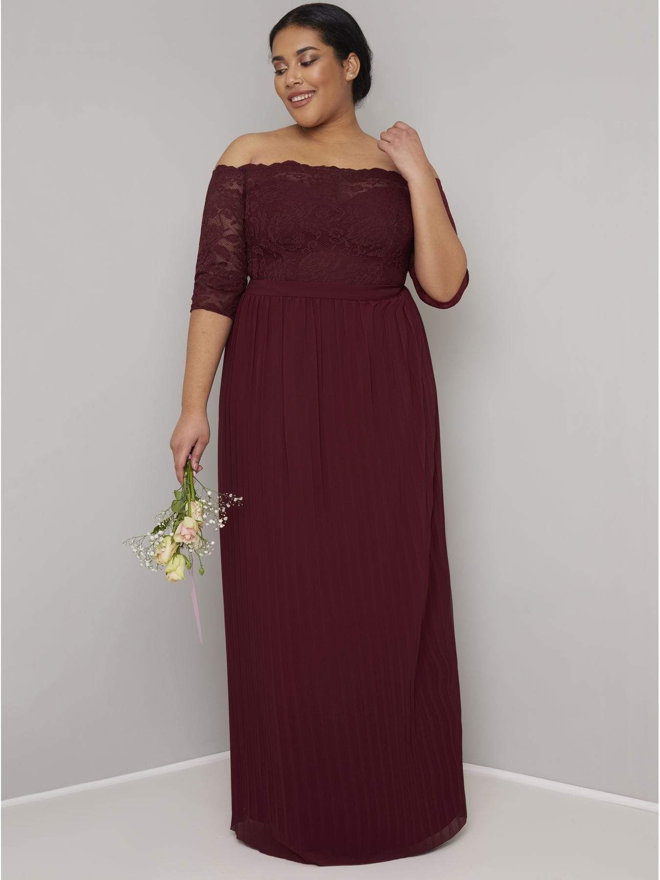 Chi Chi London Marisol Dress-Burgundy Dress Size 16