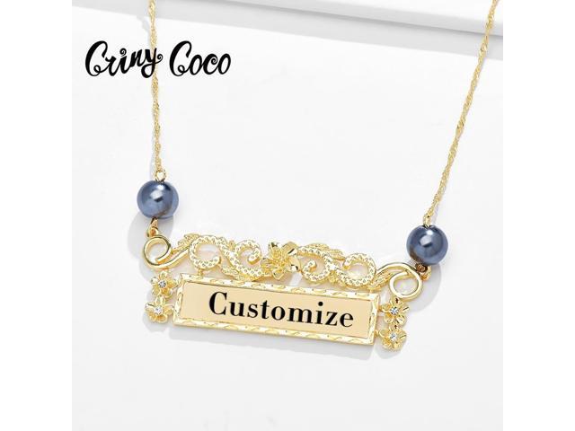 Cring Coco Personalized Name Pends Necklaces Fashion Hawaii Crystal Pearl Flower Chains Necklace for Women Wedding Gift 2020