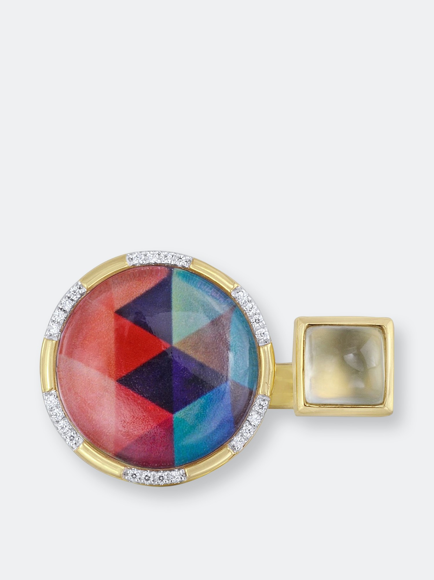 LuvMyJewelry Pyramid Pop Prehnite & Diamond Mosaic Open Ring in 14K Yellow Gold Plated Sterling Silver - Gold - 9.5