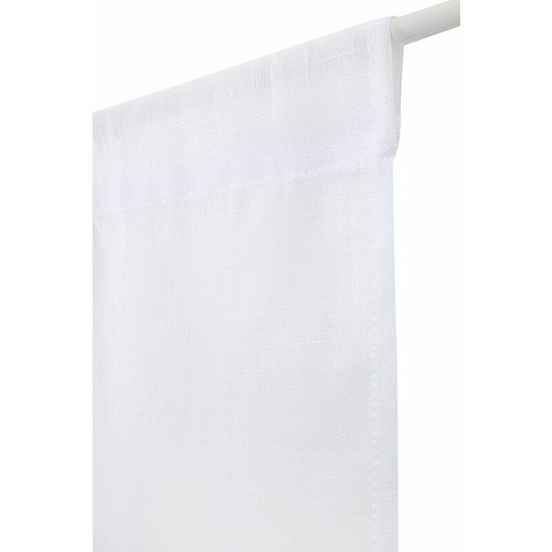 Vitrage 60 X 160 Cm Passe Tringle Effet Lin Grosse Trame Uni Blanc Blanc - Blanc