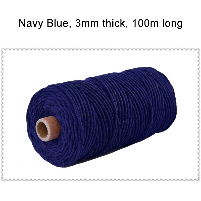 3mm 100m Couleur Corde De Coton Tissé à La Main Corde De Fil De Coton Reliure Décorative 9 Couleurs (bleu Marine, 100 M Sur 3 Mm)