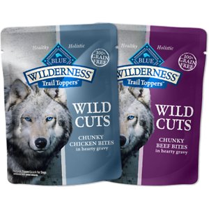 Blue Buffalo Wilderness Trail Toppers Wild Cuts Variety Pack Chunky Chicken & Beef Bites in Gravy Grain-Free Dog Food Topper, 3-oz, Pouch of 12
