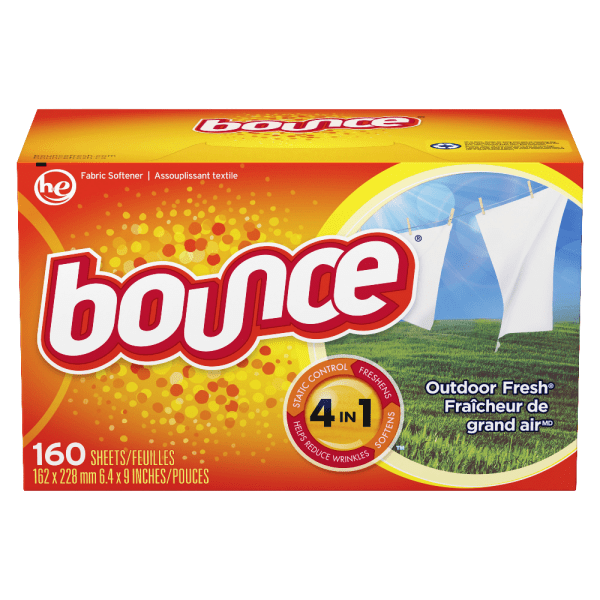Bounce Dryer Sheets, Outdoor Fresh Scent, Orange, 160 Sheets per Box, Carton of 6 Boxes