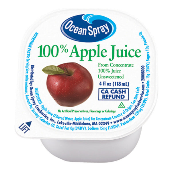 Ocean Spray Apple Juice, 4 Oz, Pack of 48 Cups