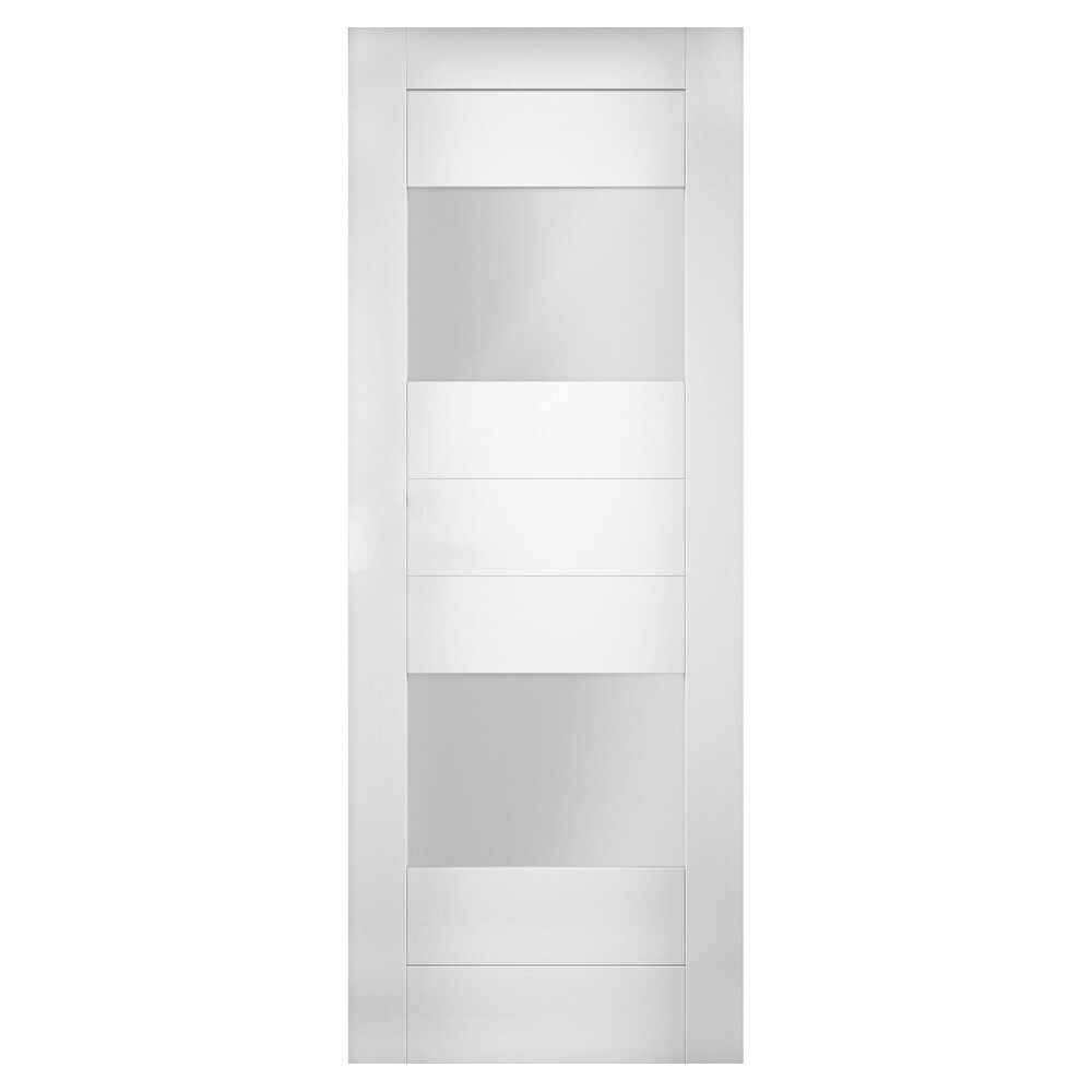 Slab Door Panel Opaque Glass 2 Lites 30 X 80 Inches / Sete 6222 White Silk / Modern Finished Doors / Pocket Closet Sliding Barn