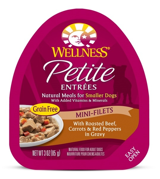 Wellness Petite Entrees Mini Fillets Grain Free Natural Wet Small Breed Dog Food Roasted Beef, Carrots & Red Peppers, 3-Ounce Cu
