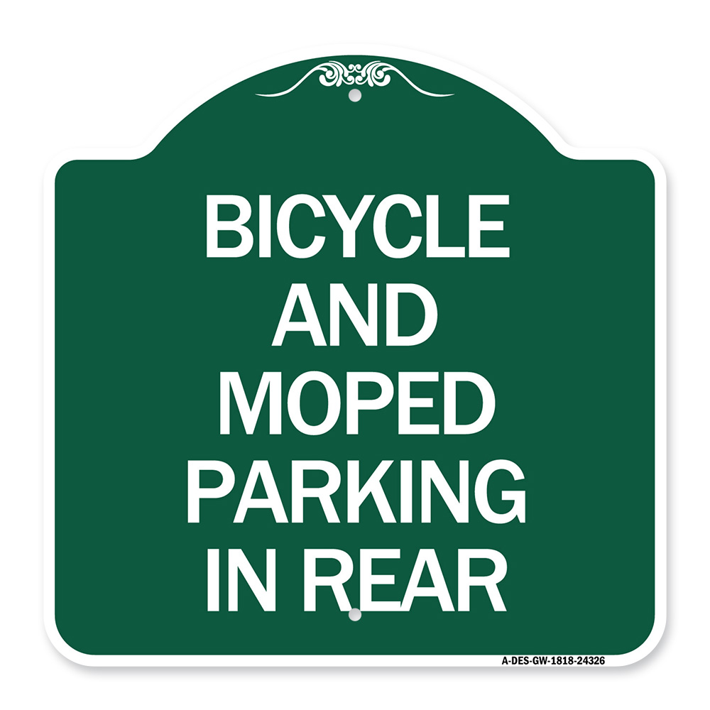 SignMission a-DES-GW-1818-24326 18 X 18 in. Designer Series Sign - Bicycle & Moped Parking in Rear  Green & White