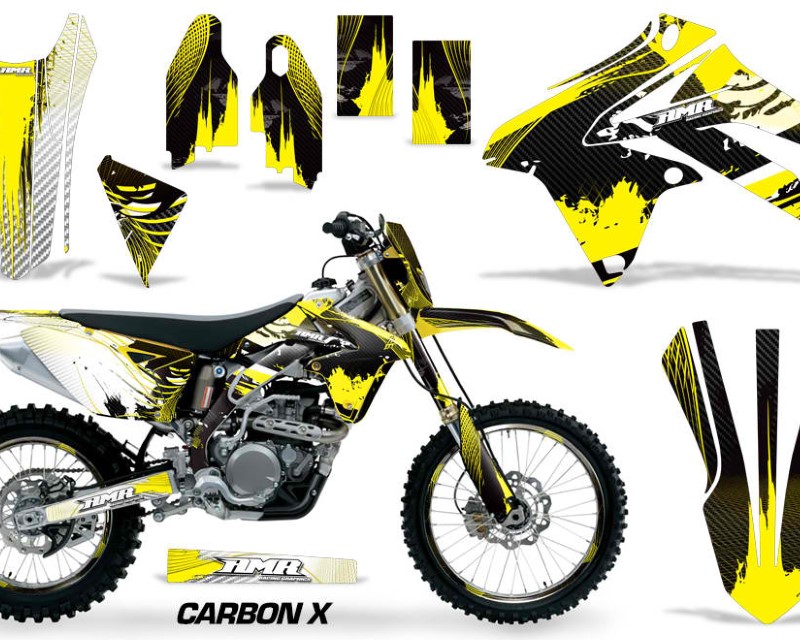 AMR Racing Graphics MX-NP-SUZ-RMX450Z-09-17-CX Y Kit Decal Sticker Wrap + # Plates for Suzuki RMX450Z 2009-2017 CARBONX YELLOW