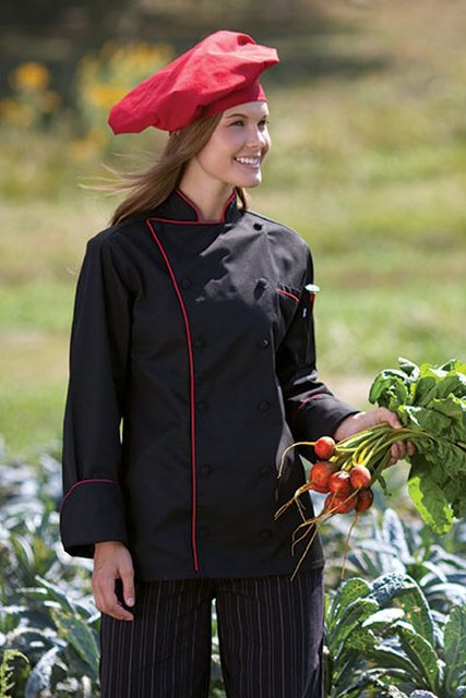 0432-4804 Murano Chef Coat in Black with Red Piping - Lagre