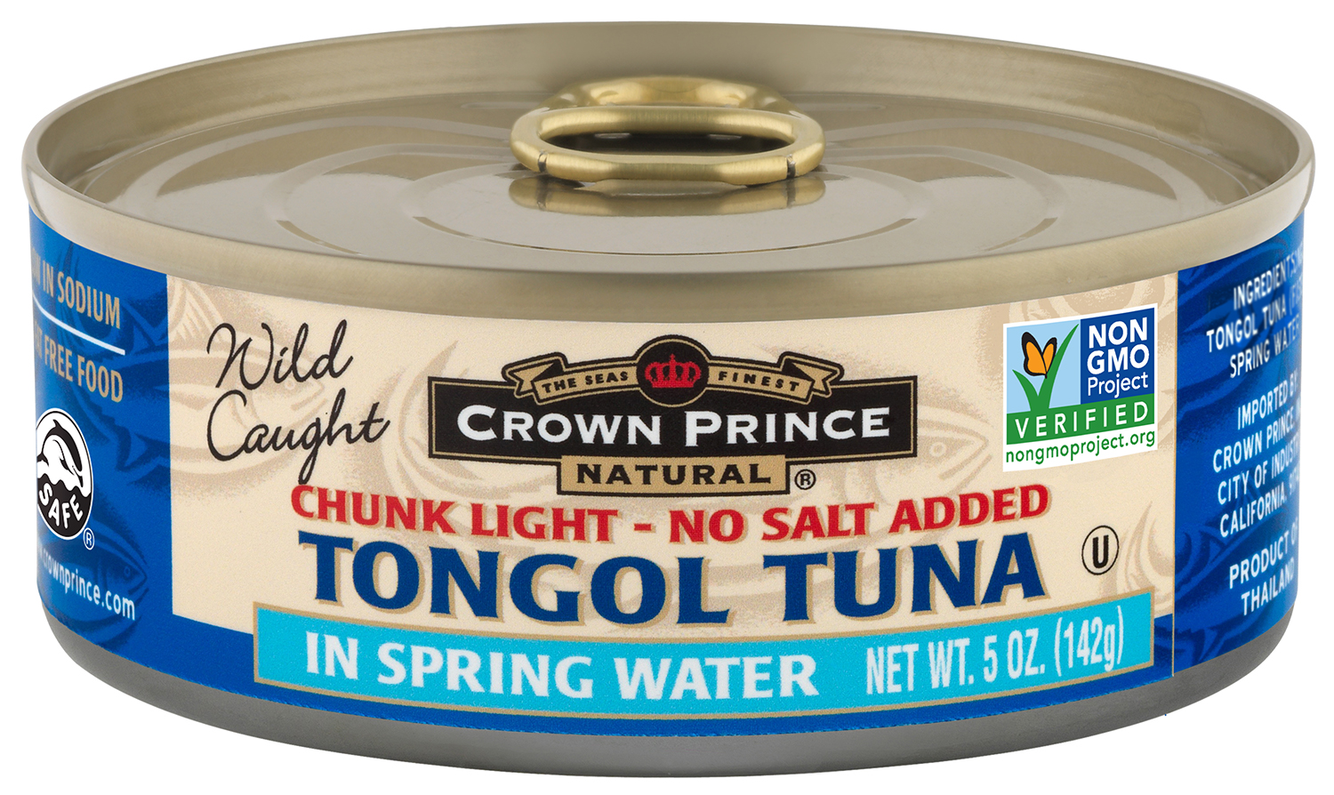 Crown Prince Natural, Tongol Tuna, Chunk Light, in Spring Water, No Salt Added, 5 Oz (142 G)