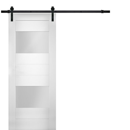 Modern Barn Door 32 X 80 Inches Opaque Glass 2 Lites / Sete 6222 White Silk / 6.6FT Rail Track Heavy Hardware Set / Solid Panel Interior Doors