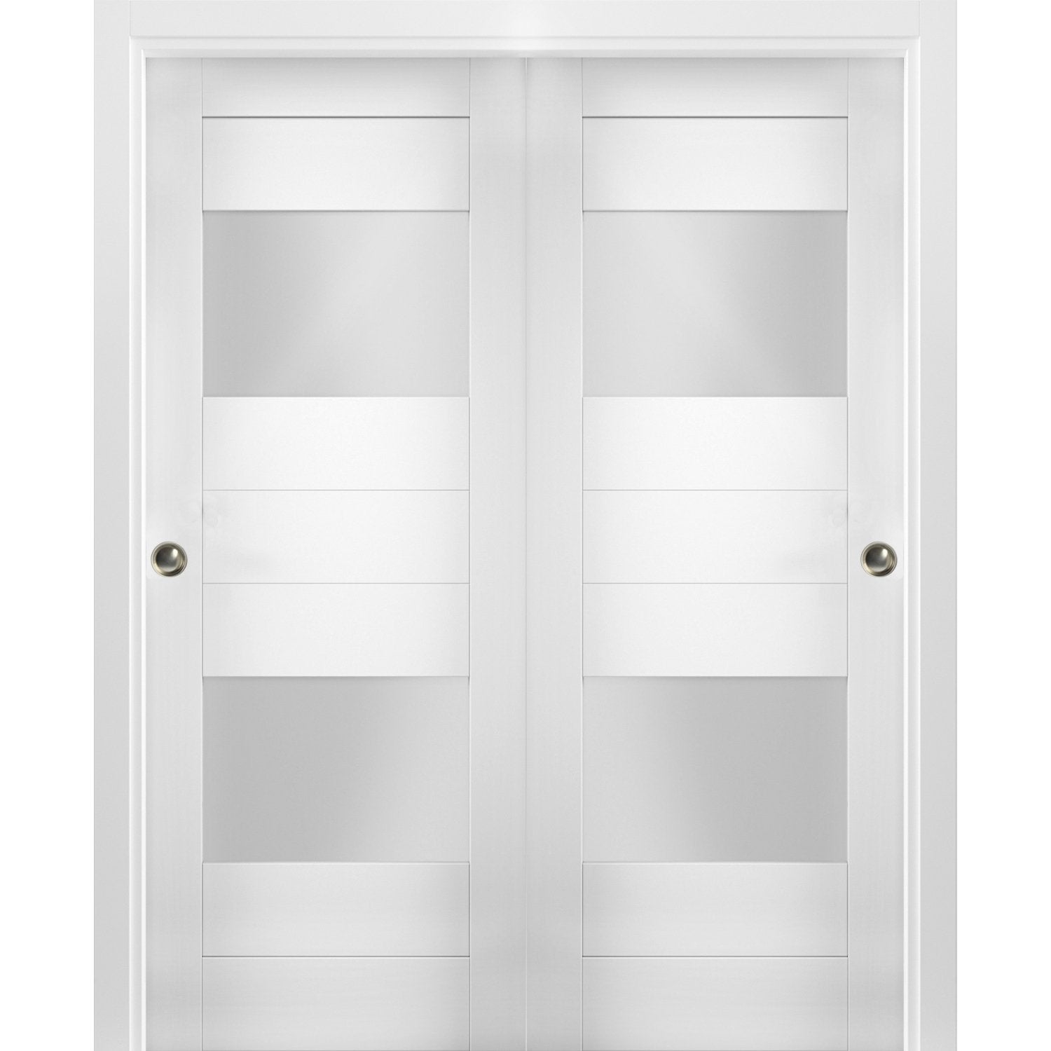Sliding Closet Opaque Glass 2 Lites Bypass Doors 72 X 96 Inches / Sete 6222 White Silk / Rails Hardware Set / Wood Solid Bedroom Wardrobe Doors