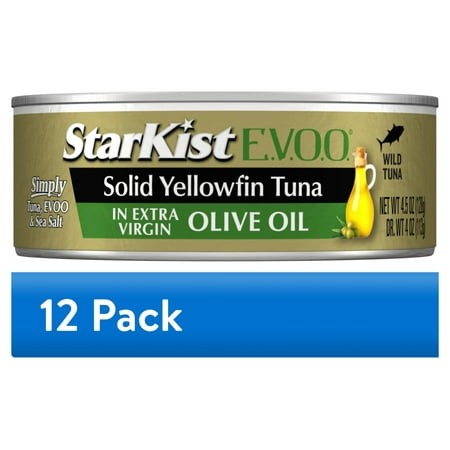 (12 Pack) StarKist Selects E.V.O.O. Solid Yellowfin/Light Tuna in Extra Virgin Olive Oil  4.5 Oz Can  Packaging May Vary