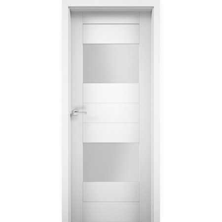 Solid French Door Opaque Glass 2 Lites 36 X 84 Inches / Sete 6222 White Silk / Single Regular Panel Frame Handle / Bathroom Bedroom Modern Doors