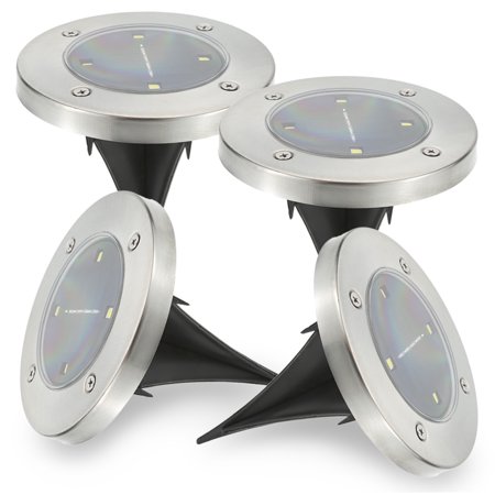 Tomshine 4Pcs Solar Powered Ground Light Outdoor Lamp Water-resistant 4 LED 40LM Path Garden Landscape Spike Lighting for Yard Driveway Lawn Pathway W