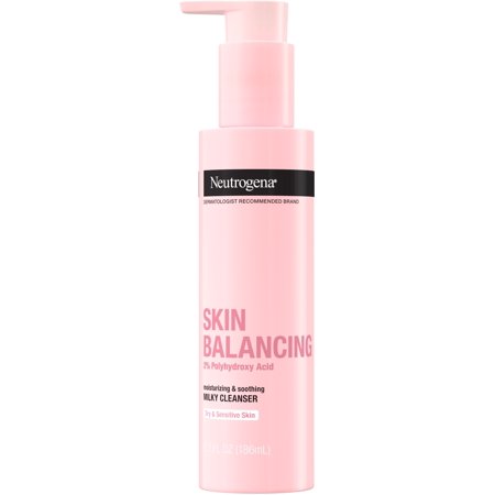 Neutrogena Skin Balancing Milky Cleanser with 2% Polyhydroxy Acid (PHA)  Soothing & Moisturizing Face Wash for Dry & Sensitive Skin 6.3 Oz (Pack of 4)