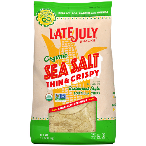 LATE JULY Snacks Restaurant Style Sea Salt Thin & Crispy Tortilla Chips  11 Oz. Bag