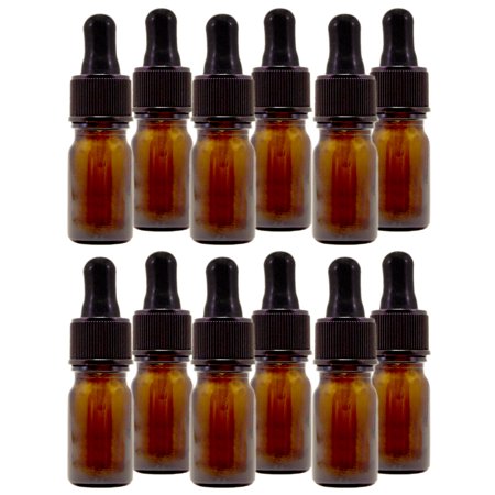 Amber Glass Bottle - 5 Ml (1/6 Fl Oz) W/ Glass Dropper - Pack of 12