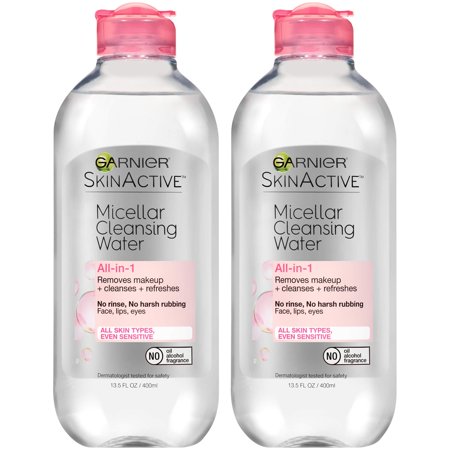 Garnier SkinActive Micellar Water for All Skin Types  Facial Cleanser & Makeup Remover  13.5 Fl Oz (400mL)  2 Count (Packaging May Vary) 13.5 Fl Oz (P
